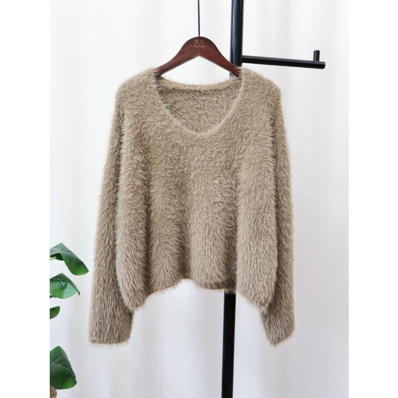 Imitation Mink Fleece Sweater Pullover Women's Autumn and Winter New Gentle Wind Soft Waxy Loose Short Knitted Sweater Top
