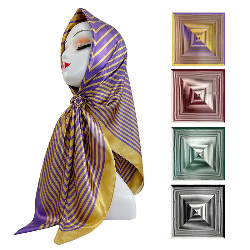 Fashion Ladies Silk Scarf Large Square Scarf 90cm Back Print Turban New Silk Satin Shawl Ladies Scarf