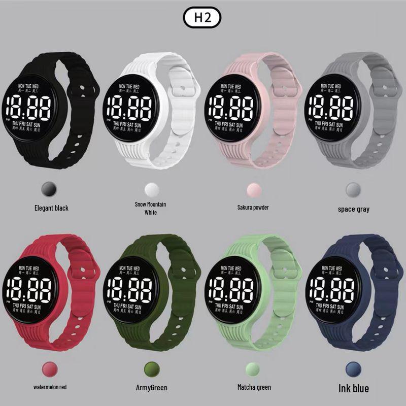 Светодиодные светящиеся цифровые спортивные часы H2 – Круглые, дизайн интернет-знаменитости для студентов