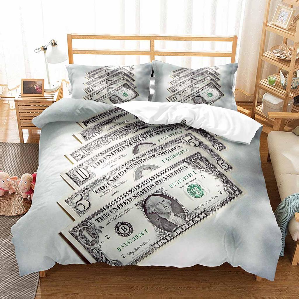 Комплект постельного белья 3D Modern с принтом в виде доллара, пододеяльник, яркий, 2/3 предмета, денежный узор, забавный размер King Queen