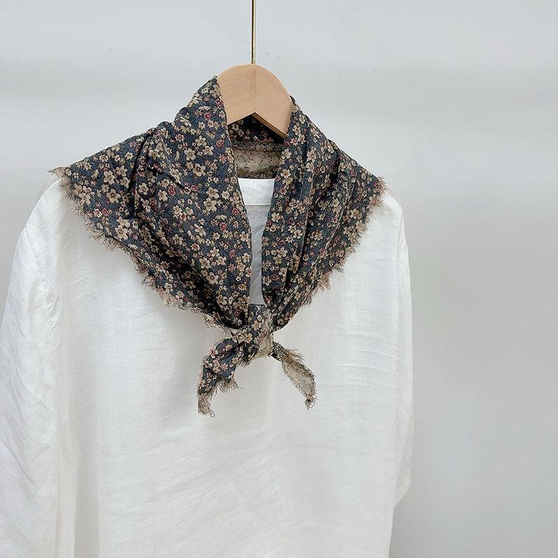 Retro Floral Long Cotton Scarf Soft Neck Protection Warm Triangle Shawl Head Wrap Multi-Functional Print Design for All Ages