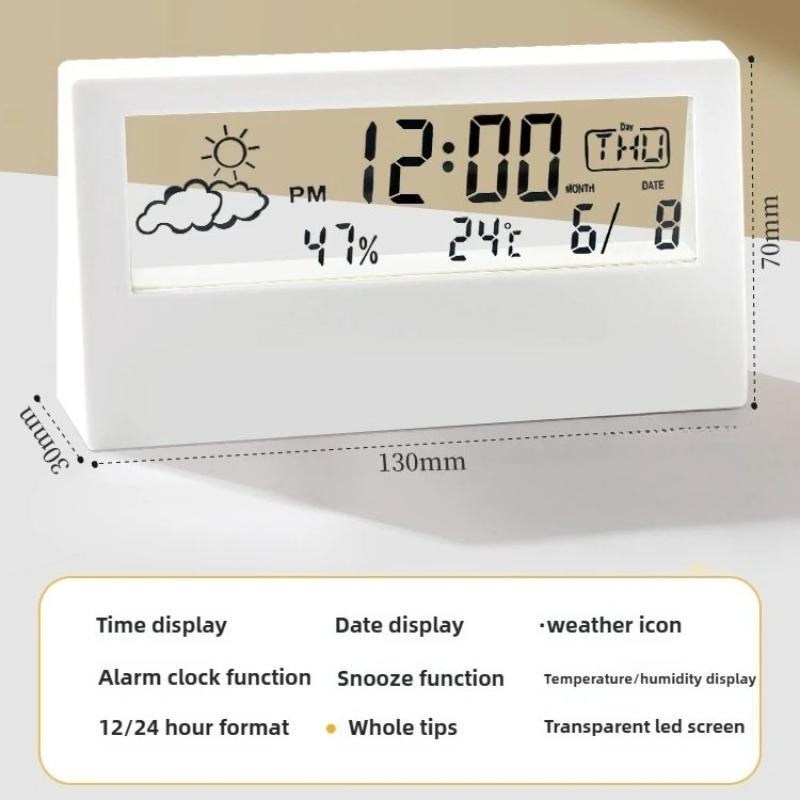 Transparent Alarm Clock with Adjustable Night Light - LCD Weather Display and Smart Calendar Feature with Sunrise Theme Design