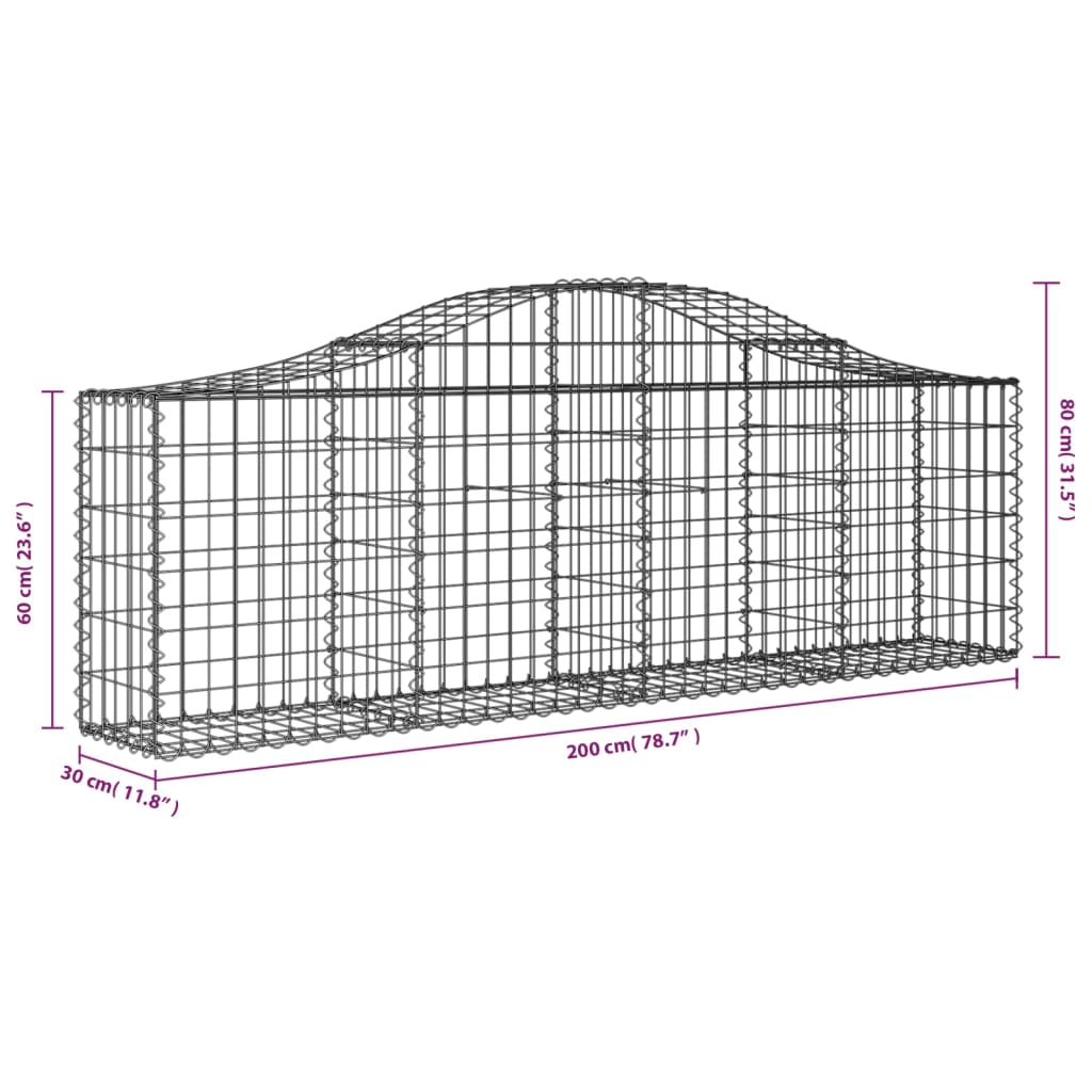 Arch Top Gabion Basket 200 x 30 x 60 80 cm Galvanized Steel