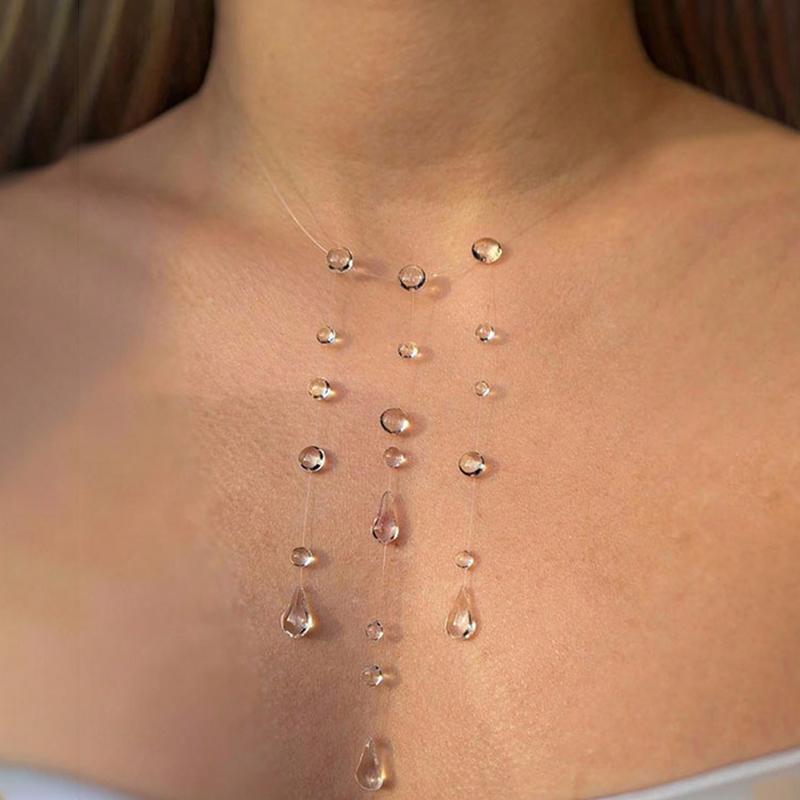 New Fashion Minimalist Transparent Crystal Dewdrop Earrings Niche High-End Unique And Versatile Clavicle Chain