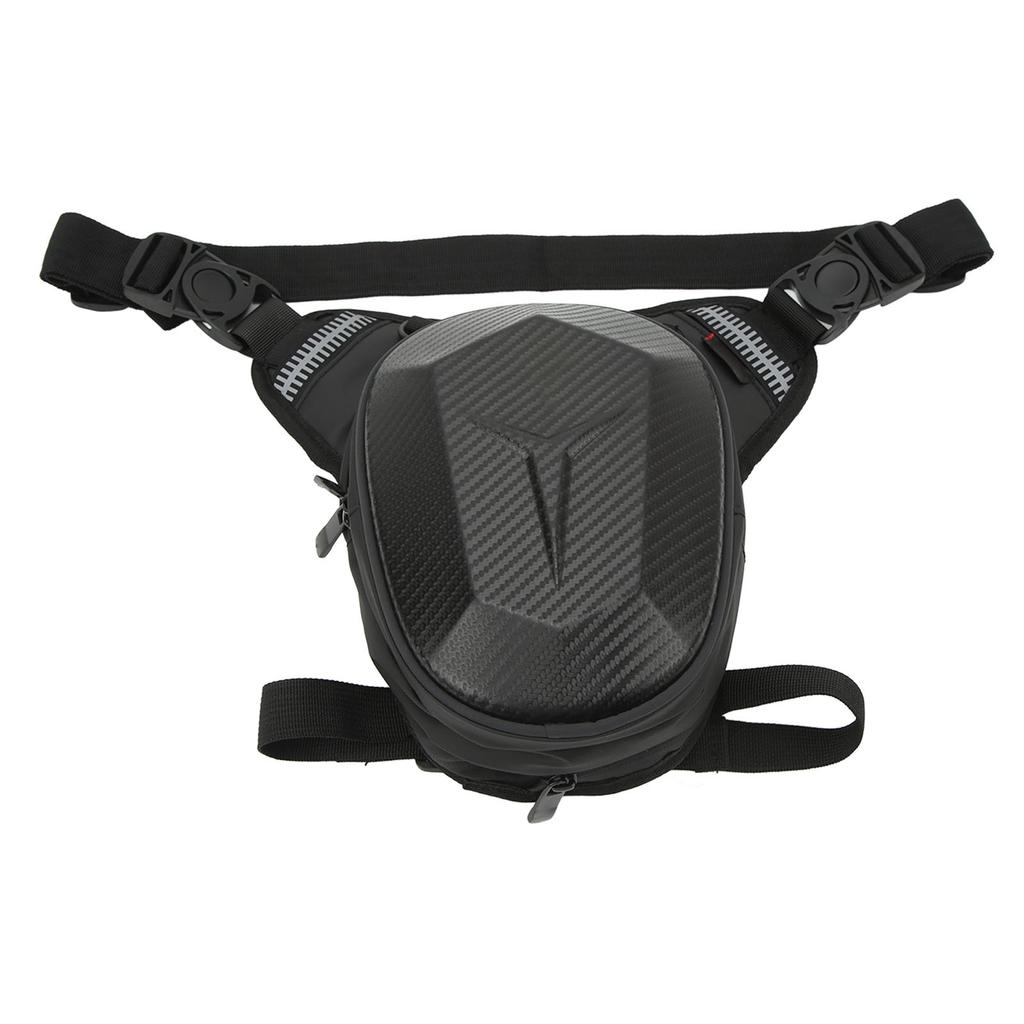 Motorcycle Drop Leg Bag with Reflective Strip Water Resistant Waist Pack for Outdoor Hiking Traveling Fishing Carbon Fiber Style