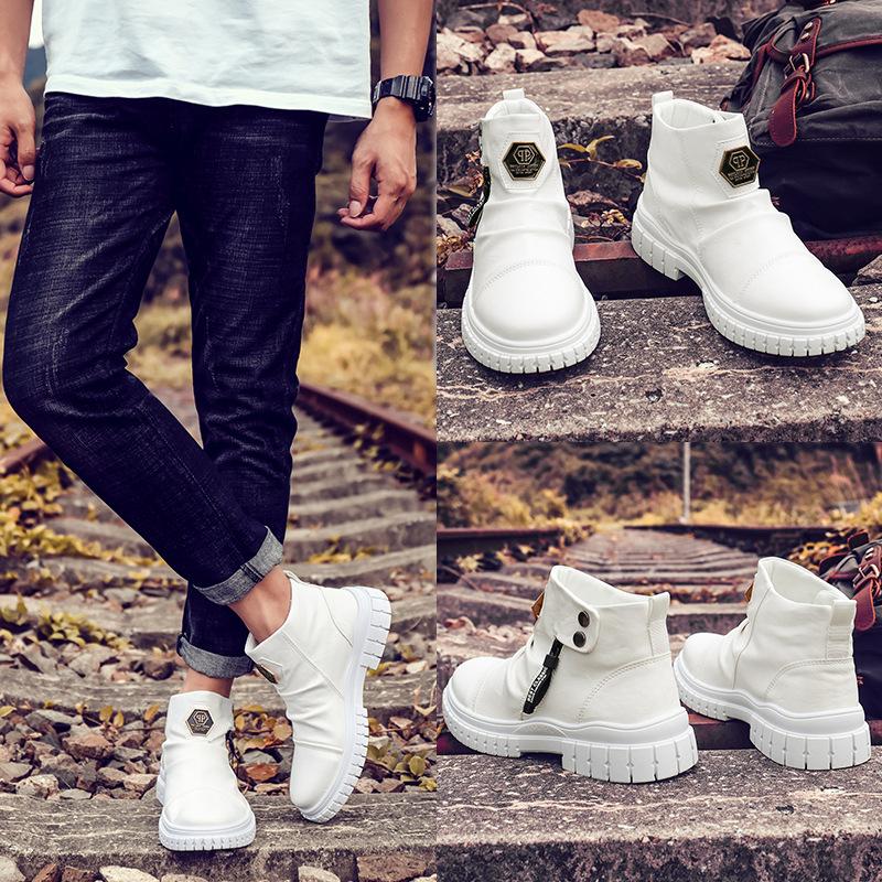 Four Seasons British Style High Top Waterproof Men's Side Zipper Comfortable Warm Leather Shoes Flat Ankle Boots