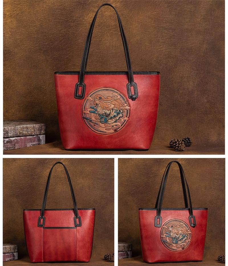 Тотемное тиснение винтажный дизайн женские сумки из натуральной кожи сумки на плечо для женщин брендовая модная большая сумка GZW