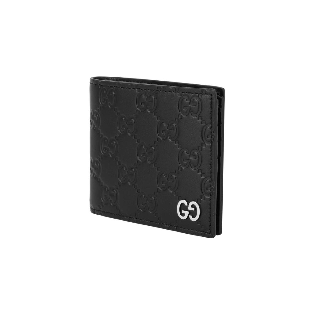 Gucci Мужской кожаный бифолд кошелек с тиснением GG и металлическим логотипом для повседневного использования