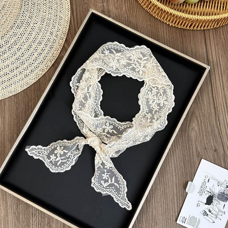 Light Luxury Embroidery Leaf Heavy Industry Embroidery Bud Silk Scarf Headband Women's Double-sided Wavy Flower Tie Bag Streamer Scarf