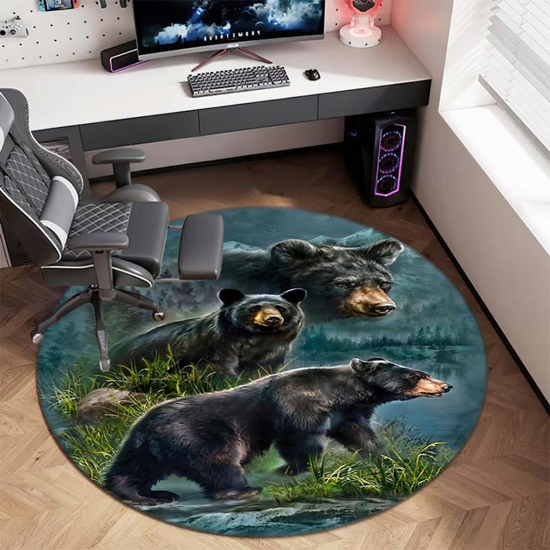 Wild Bears Forest Landscape Round Rug Home Soft Decorative Anti Slip Yoga Table And Chair Mat Carpet Outdoor Floor Mat Carpet S6
