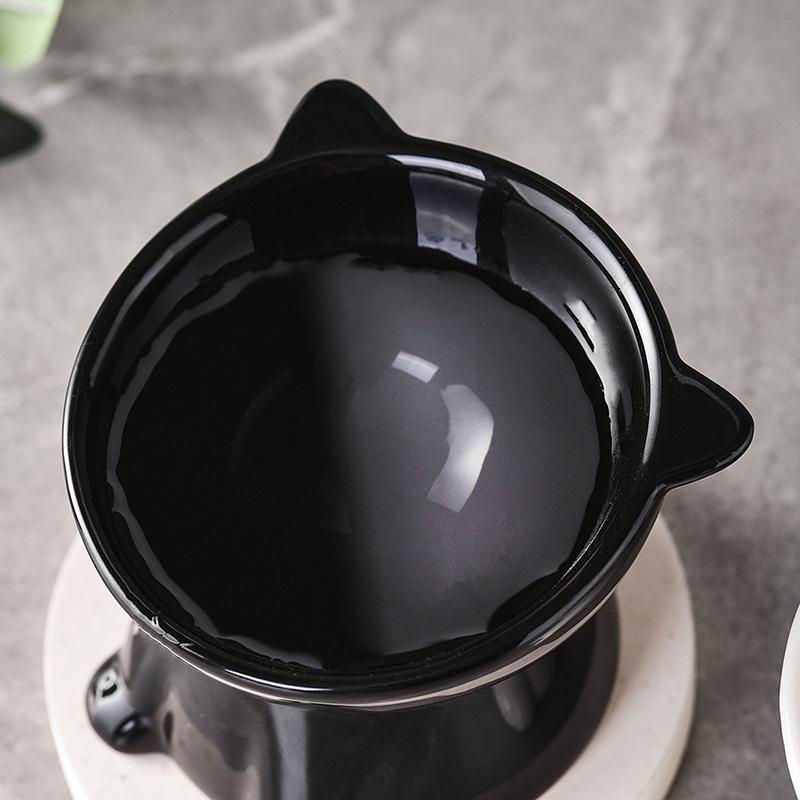 Pet Cat Food Bowl 15 Degree Slanted Tall Stand Anti-tip for Neck Protection Comfortable Feeding in Kitchen or Living Room