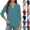 Women's Tops Casual Three-quarter Sleeve Solid Color V-Neck Pleated Loose Top