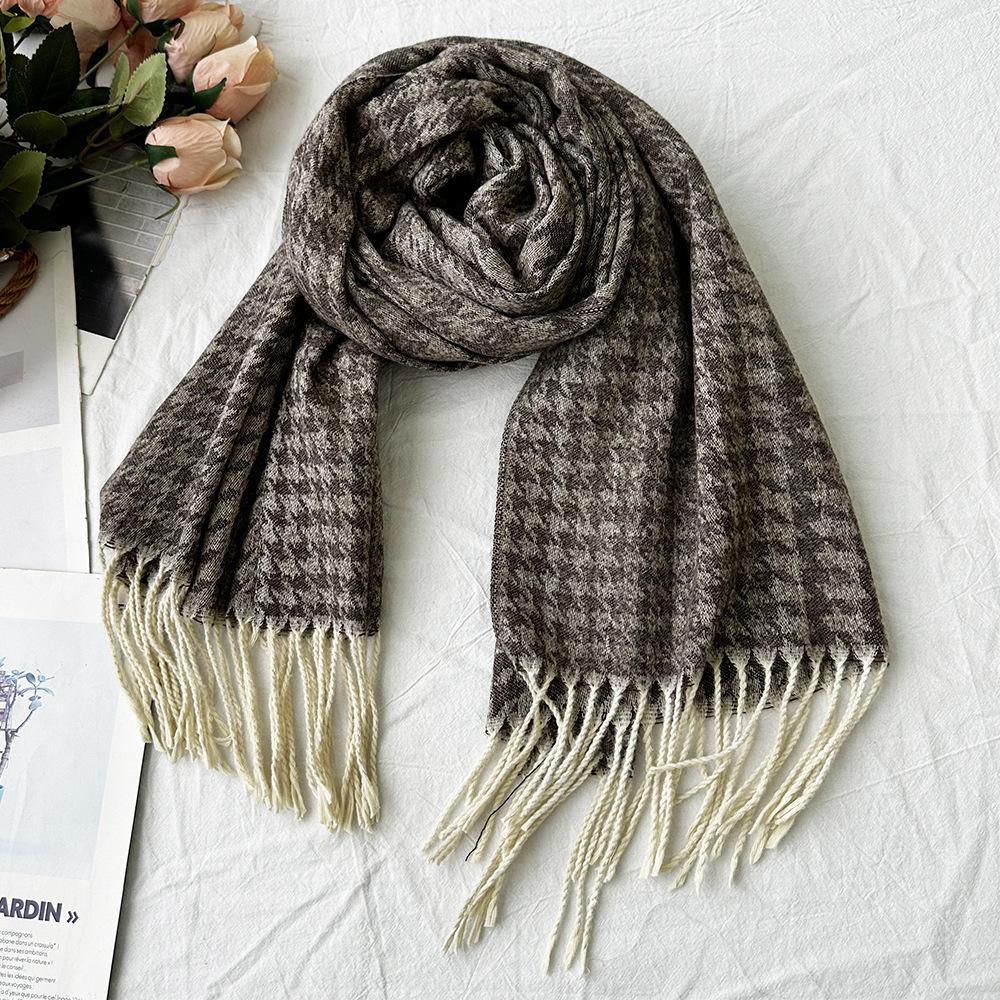 Winter Scarf for Women High End Fashion Houndstooth Shawl Long Tassel Imitation Cashmere Men's Warm Scarf