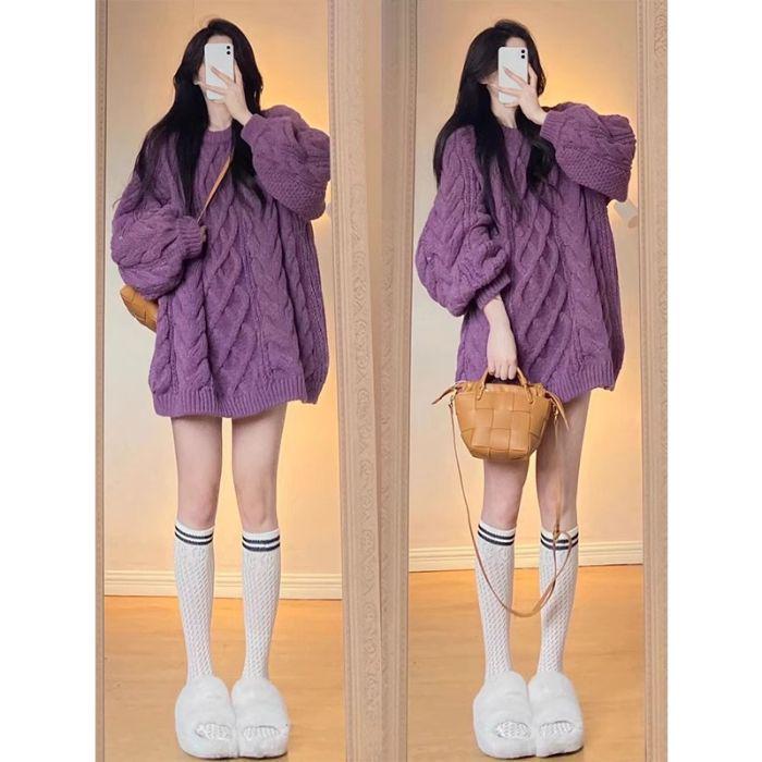 Женский красный свитер крупной вязки премиум-класса - Ленивый стиль для весны, осени, зимы 2025