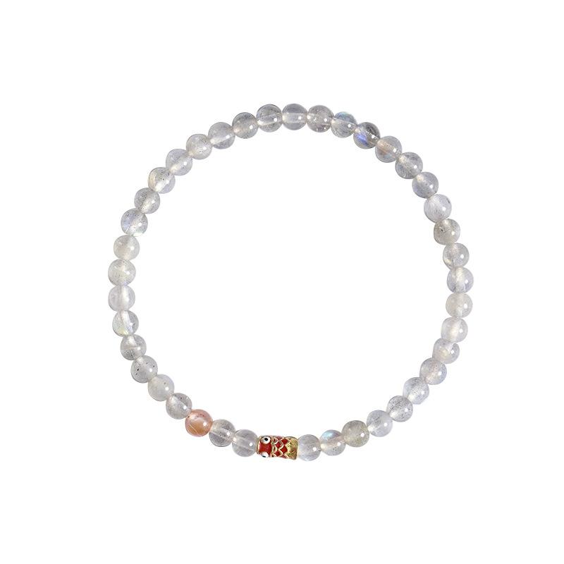 Handmade Moonstone Enamel Koi Fish Bracelet for Academic Success, White Moonlight Women's Light Luxury Fine Bracelet, Niche Light Luxury Bracelet