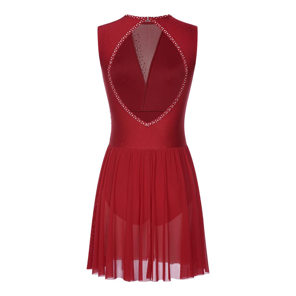 Женское платье для фигурного катания, современное лирическое балетное танцевальное трико-пачка без рукавов с блестящими стразами, гимнастическая танцевальная одежда для выступлений