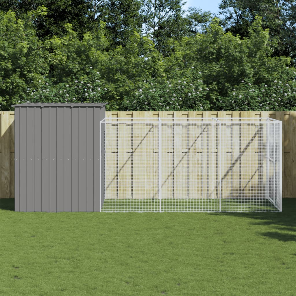 Dog House with Run Light Grey 214 x 457 x 181 cm Galvanized Steel