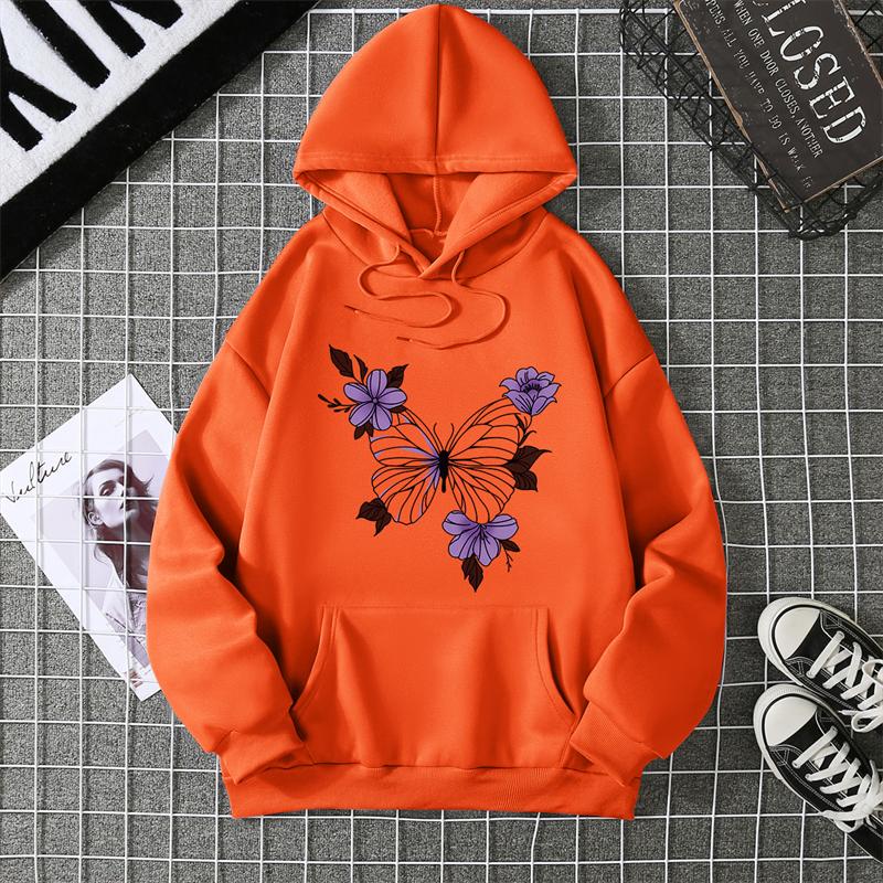 Flower Printing Women Hoody Harajuku Loose Sweatshirt Fleece Warm Comfortable Hoodies Vintage Autumn Crewneck Woman Top