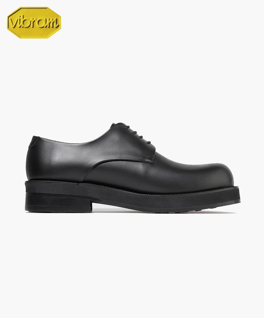 Firenze Atelier [Vibram] Объемный Круглый Носок Скрытый Шов 4см Резиновая Подошва Дерби 1023 [Черный Fg]