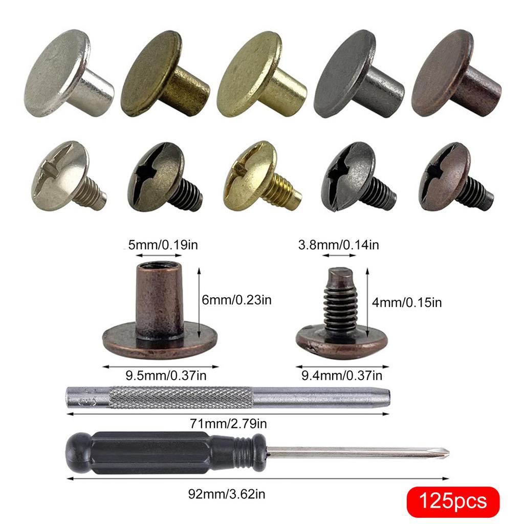 125 Set Multipurpose Chicagos Binding Screws Set for Leather Craft Supplies and Bookbinding with Storage Box Use