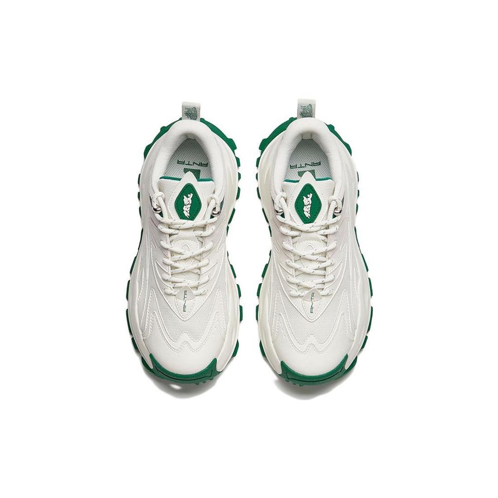 Anta Толстая подошва амортизирующая нескользящая износостойкая низкая обувь для папы мужские кроссовки белые зеленые 112148880R-5