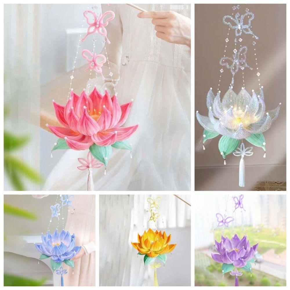 Glowing Lotus Lantern Luminous Handheld Light Chinese Lantern Flower Lamp  Family Activity