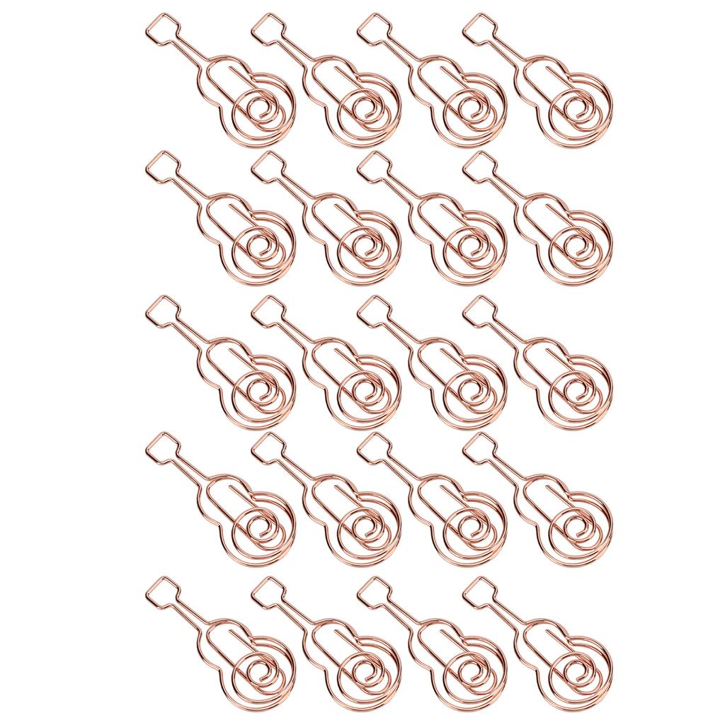 20pcs Shaped Paper Clips Metal Material Guitar Shape Rose Gold Light Portable Cute Office Clips for