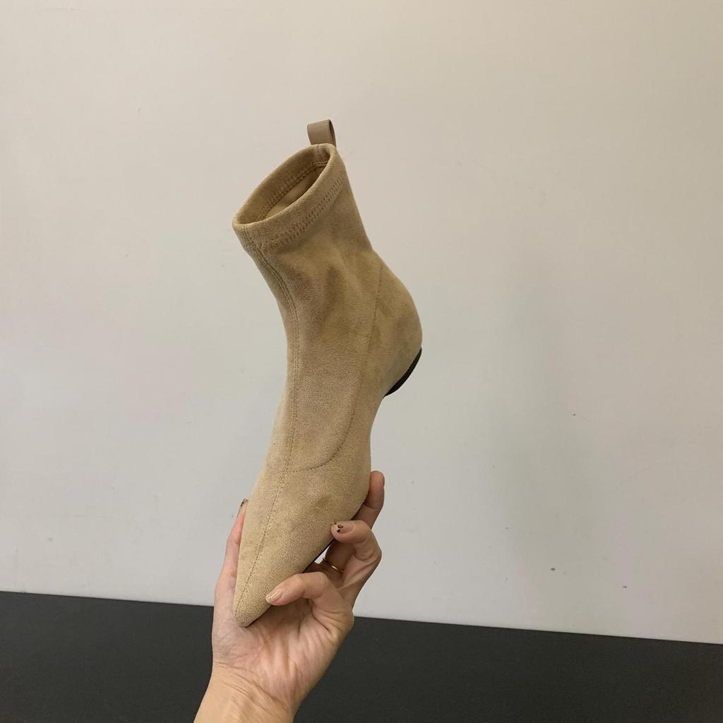 Pointed head year soft bottom design not tired niche thin boots short boots socks boots comfortable daily