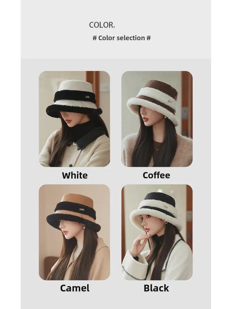 Женская шапка-рыбак из плюша и бархата осень/зима 2024 года – теплая меховая шапка-тазик с большой окружностью головы