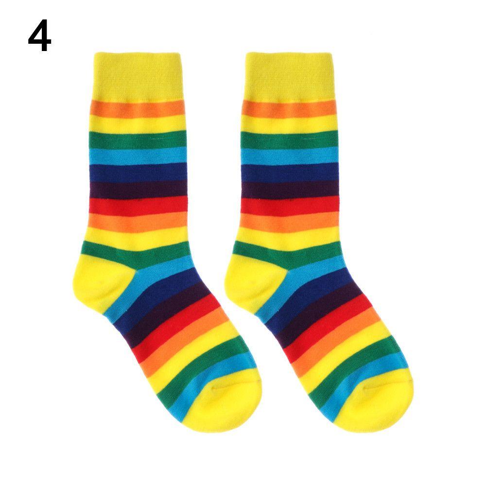Street Skate Casual Sports Elasticity Sweat Retro Harajuku Long Sock Cotton Socks Rainbow Striped