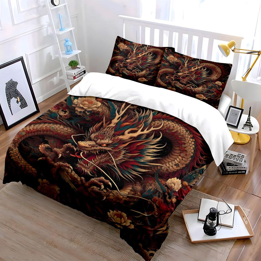 "Dragon Artwork Decoration Set" Soft Skin-Friendly Bedding Set Includes 1 Duvet Cover And 2 Pillowcase, Gift