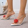 Fashion 2025 Summer Plus Size Pointed Toe Women's Modern Sandals Floral Crystal Slip On Thin Heel Fashion Open Toe Party Dress Sandals