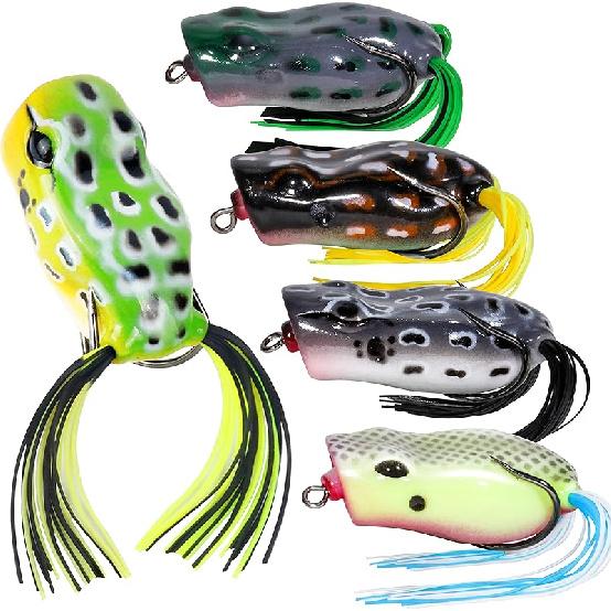 RUNCL Topwater Frog Lures 5PCS, Durable Lifelike Silicone Bass Bait, Floating Realistic Frog Lures Kit for Freshwater Saltwater, Topwater Fishing