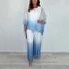 Summer Chiffon Gradient 2 Piece Set for Women Plus Size Crew Neck
