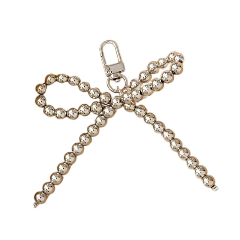 Fashion Pearls Beaded Bowknot Keychain Pendant Sweet Cute Hanging Decorations Keyring Charm for Purse Bag Backpack