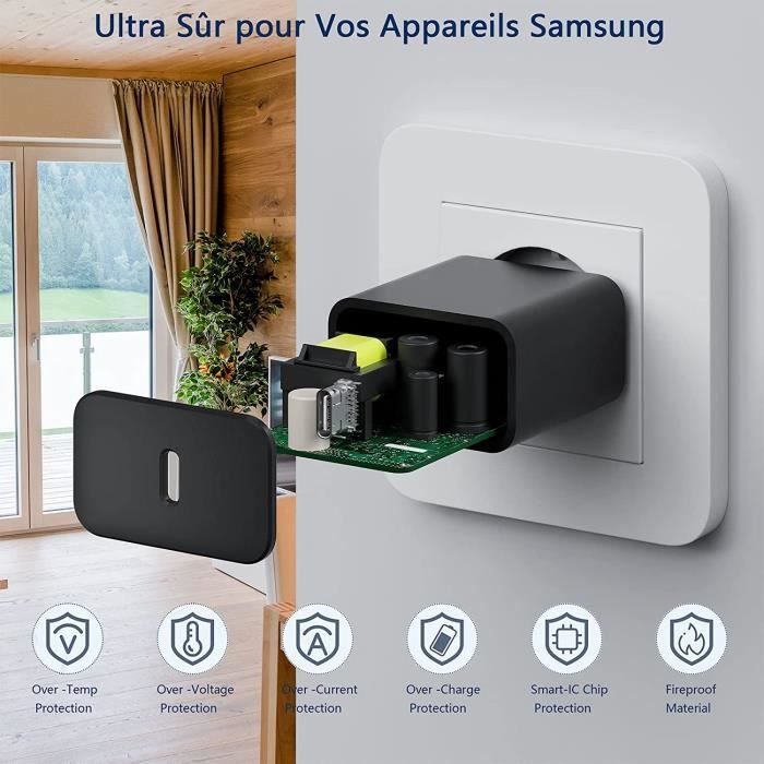 Chargeur Rapide 25W - Samsung - Adaptateur Secteur USB C - Power Delivery - 1,5 M - Noir
