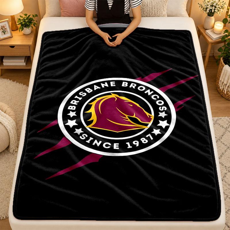 Flannel BlanketBrisbane Broncos Warm Soft Throw Blanket for Indoor Sofa Bed Living Room Use