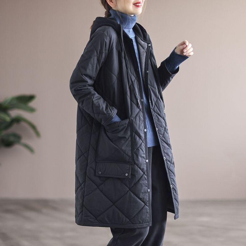 Women's Diamond-shaped Padded Jacket Loose Large Size Casual Mid-length Padded Jacket
