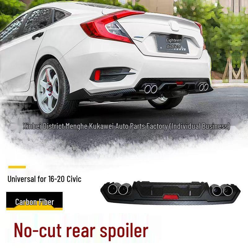 Задний диффузор, бампер, губа и насадки на глушитель для модификаций Honda Civic Sedan 2016-2019