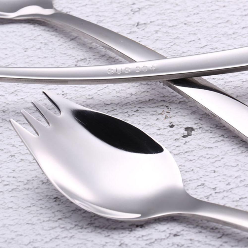 Кремовый Кемпинг Многоразовая Посуда из Нержавеющей Стали для Пикника Десертные Ложки Столовые Приборы Салатные Вилки Спорк