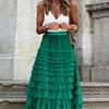 Elegant Boho High Waist Skirt for Women - Durable, Comfortable Fit with Chic Mesh Layer & Contrast Lace, Perfect for Spring/summer