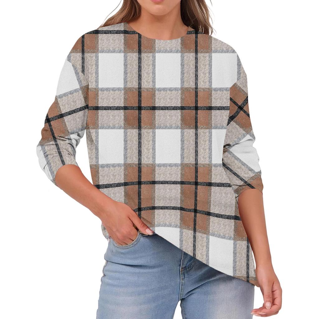 Women's Fashionable Casual Round Neck Solid Color Long-sleeve Top