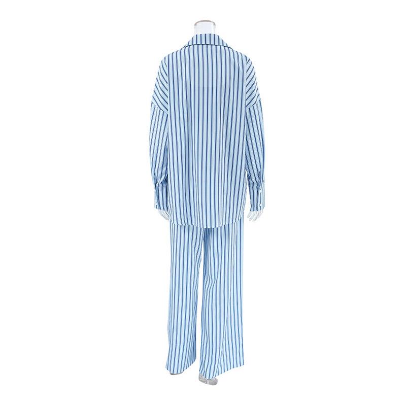 Повседневный комплект женской рубашки с полосатым лацканом, сексуальные брюки-трубы со шнуровкой и высокой талией, весенний модный элегантный женский костюм-майка в стиле пэчворк 2025 года