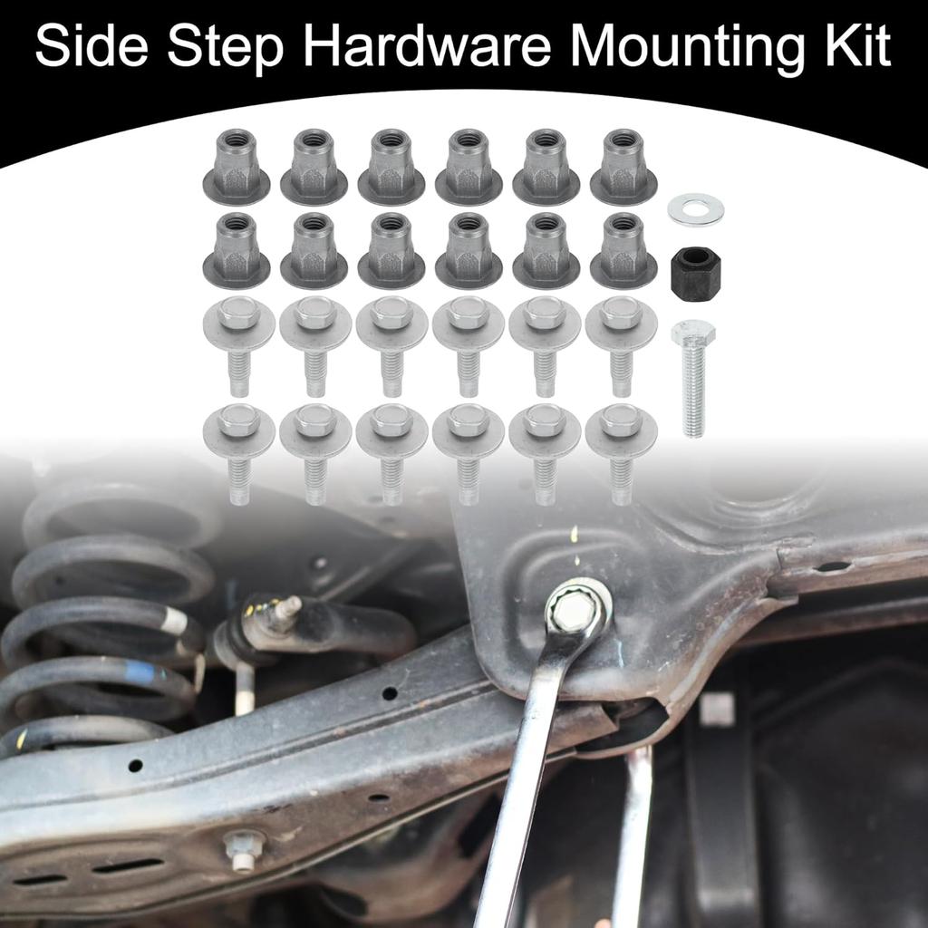 Side Step Hardware Mounting Kit No.68044460AA/82212003 - Car Bolts - for Dodge for Ram 1500 2009-2012 Metal Silver Tone - 1 Set