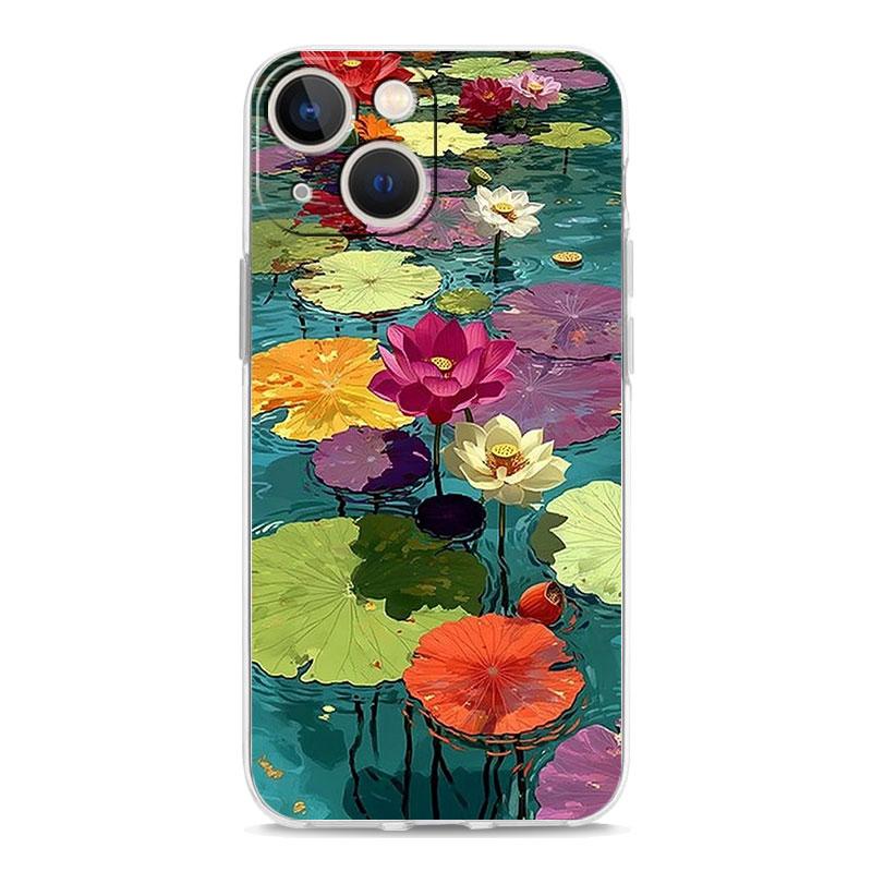 Чехол для телефона iPhone 17 Air Cases iPhone 16 15 12 13 14 Pro Max SE 7 8 Plus iPhone11 Прозрачный Мягкий Чехол Масляная Живопись Цветок