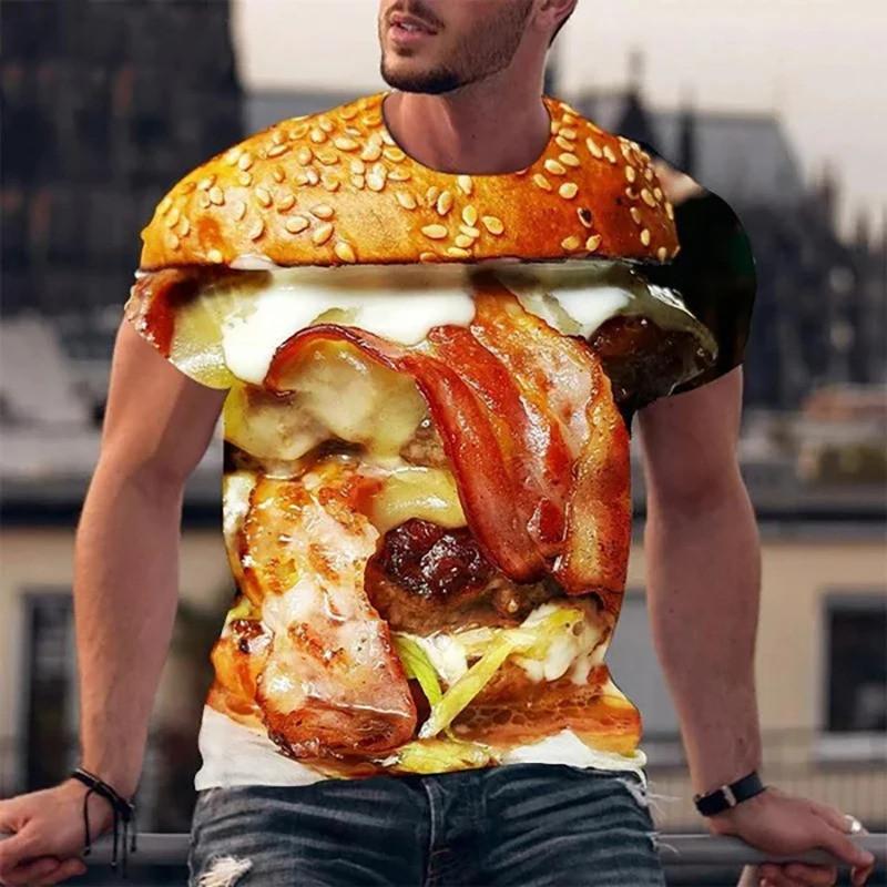 Смешная 3D футболка с принтом гамбургера | Топ с коротким рукавом Streetwear Оверсайз Унисекс для детей и взрослых