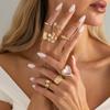 Ingemark 8Pcs/Set Exquisite Luxury Imitation Pearl Open Rings Women Pink Acrylic Rhinestone Heart Ring Couple Jewelry Gifts New