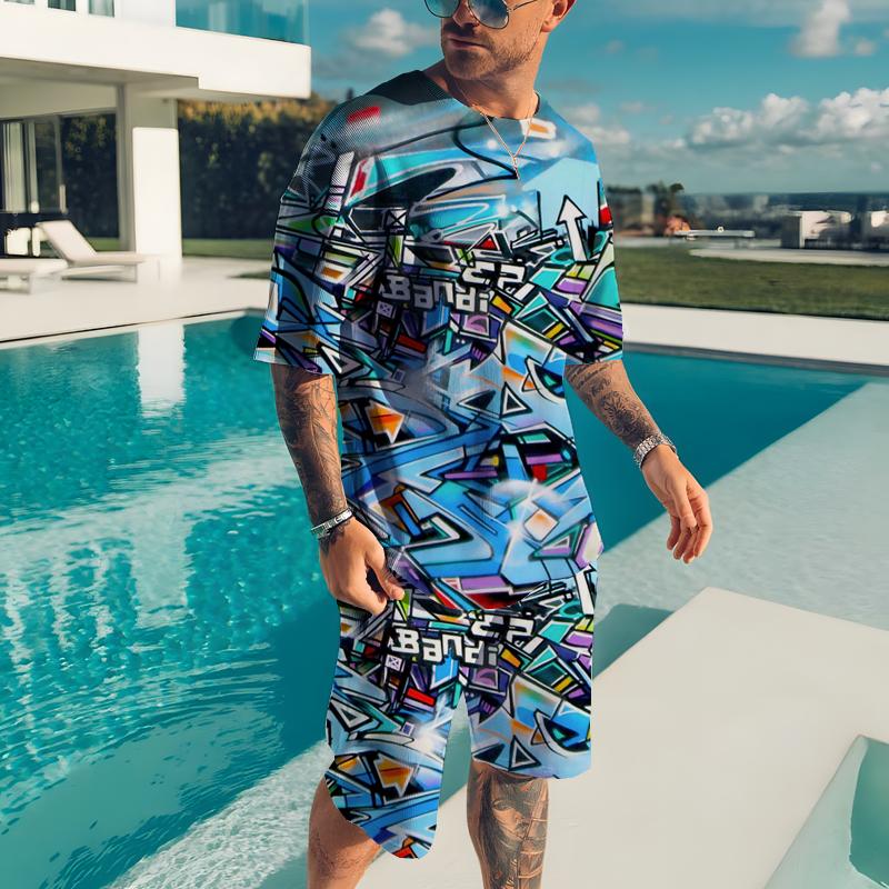 2026 Summer Men's T-shirt Male Casual Suit Abstract Style 3D Printing