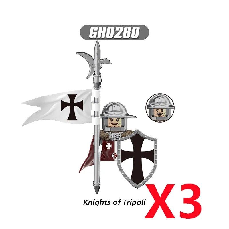 Военные строительные блоки Средневековые фигурки солдат Рыцари Иерусалима Крестовые походы Война роз Боевой конь Оружие Щит