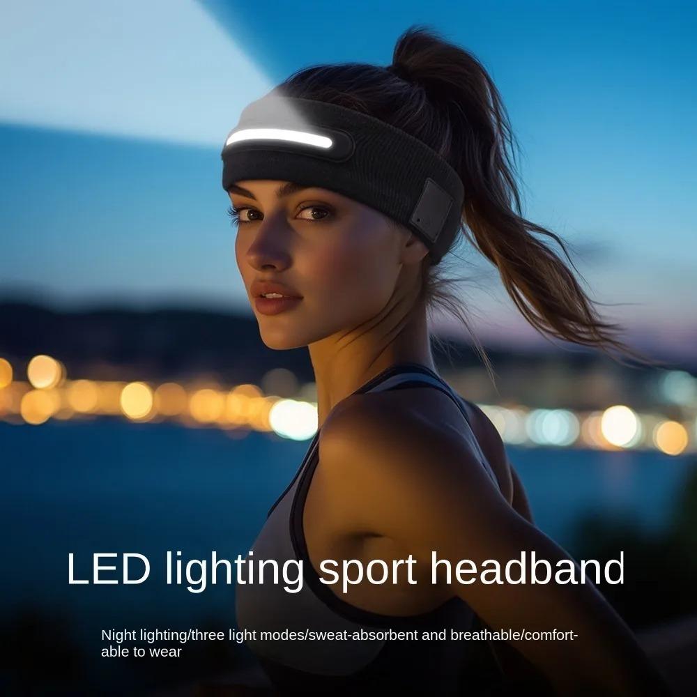 USB Luminous Running Hat Elastic Sports Light Head Hat Unisex LED Light Headband Exercise